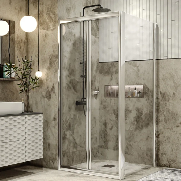 Душевой уголок Grossman Alba 80x80 см складывающаяся дверь GR-8080Al2 (детальная фотография), стеклянные, угловые, без поддона