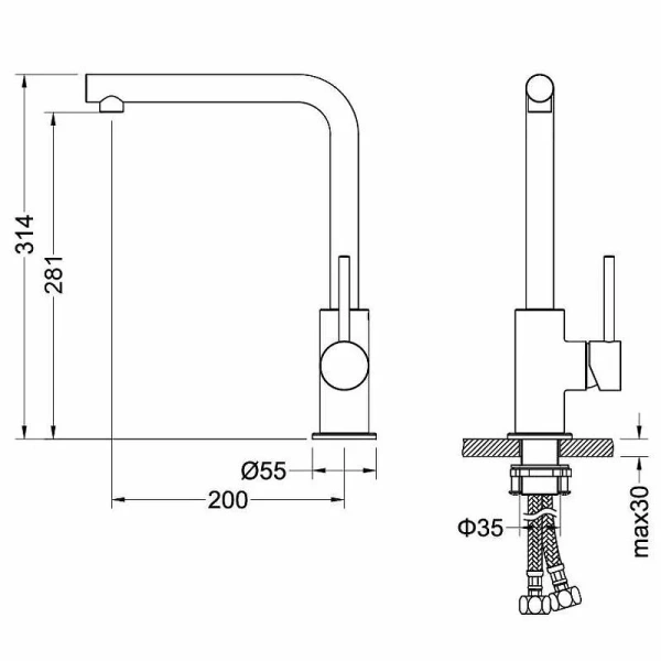 Смеситель для кухни Акватек Европа черный AQ1380MB (детальная фотография), для кухни