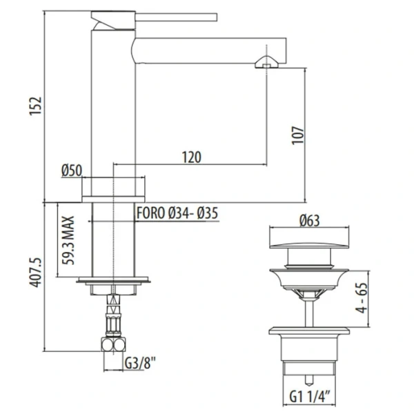 Смеситель для раковины Gattoni Circle One 9042/90 с донным клапаном (детальная фотография), для раковины