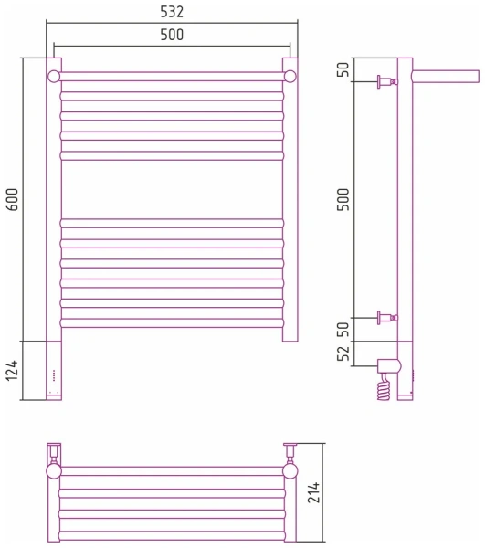 Полотенцесушитель электрический Сунержа Богема 3.0 50х60 см правый белый матовый 30-5807-6050 (детальная фотография), современные, hi-tech