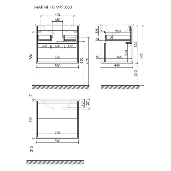 Тумба под раковину подвесная Sancos Marmi 1.0 60 см дуб чарльстон MR1.060ECH (детальная фотография), по запросу