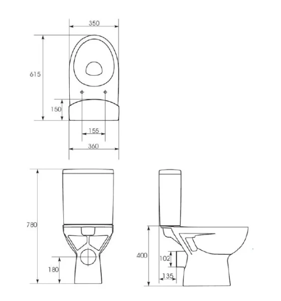 Унитаз компакт Cersanit Parva безободковый S-KO-PA011-3/6-COn-DL-w (детальная фотография), с бачком