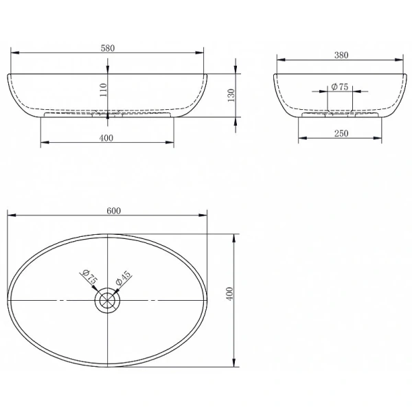 Раковина Abber Stein 60 см белая матовая AS2620 (детальная фотография), современные, hi-tech