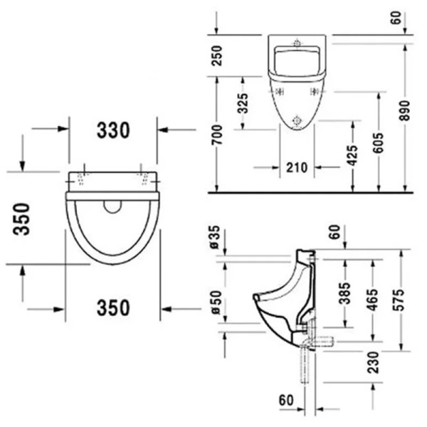Писсуар с внутренним подводом воды Duravit Starck 3 0821350000 (детальная фотография), современные, hi-tech