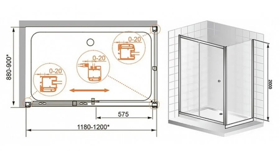 Душевой уголок Cezares Anima 120x90 см рифленое стекло ANIMA-W-AH-1-120/90-P-Cr (детальная фотография), прямоугольные