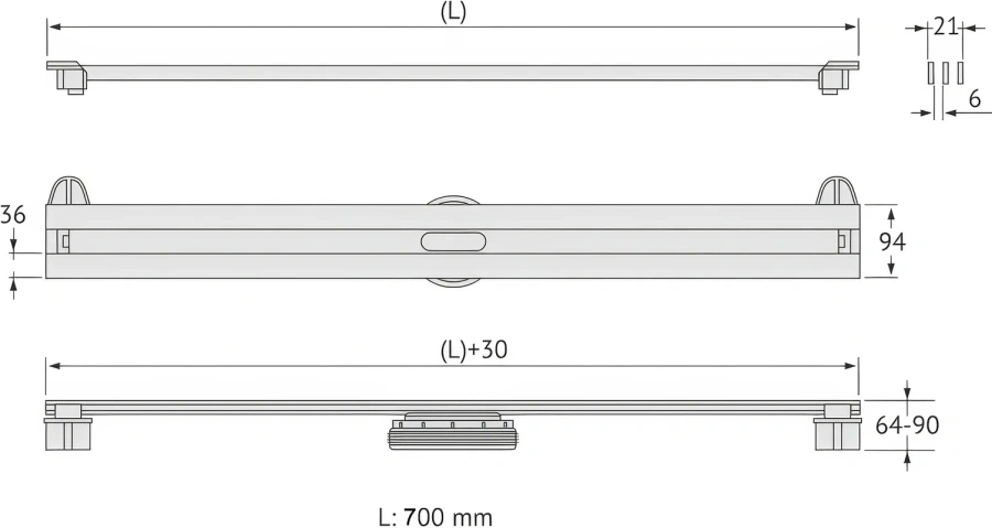 Душевой лоток BERGES Super Slim 70 см вертикальный выпуск (детальная фотография), хром, матовый хром, золото index_1
