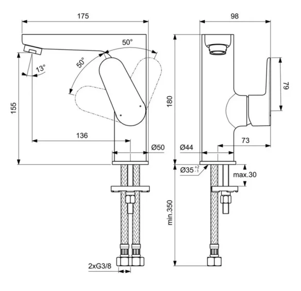 Смеситель для раковины Ideal Standard Cerafine O хром BC555AA (детальная фотография), современные, hi-tech