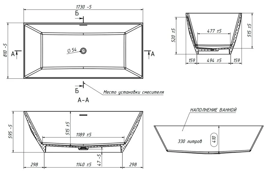 Ванна из искусственного камня Belux Триумф Тр-1700, 4810924280961, 170 x 80 см, черный (детальная фотография), искусственный камень