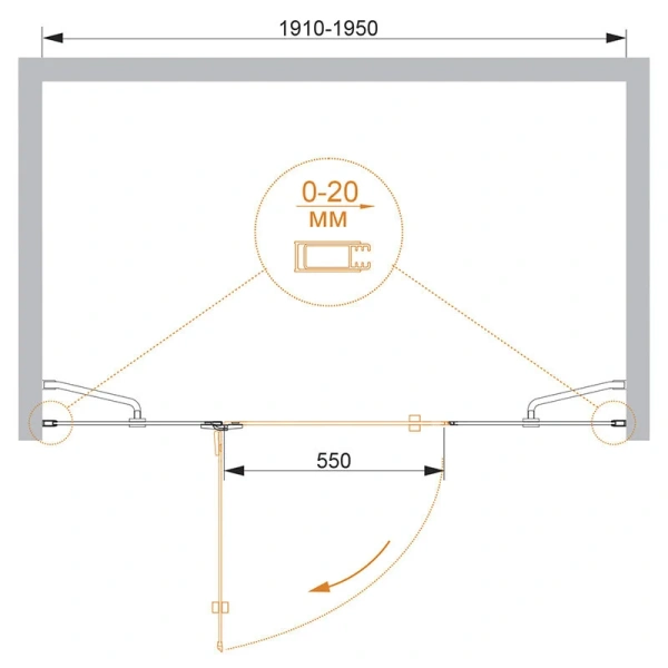 Душевая дверь в нишу Cezares Bergamo 195 см правая BERGAMO-W-B-13-80+60/60-C-Cr-R (детальная фотография), современные, hi-tech