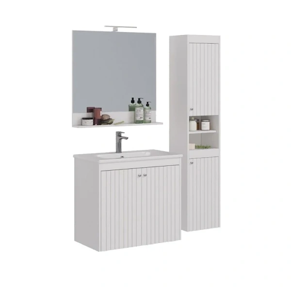 Тумба под раковину подвесная Lemark Romance 80 см белый глянец LM07R80T (детальная фотография), недорогo, комплект (набор)