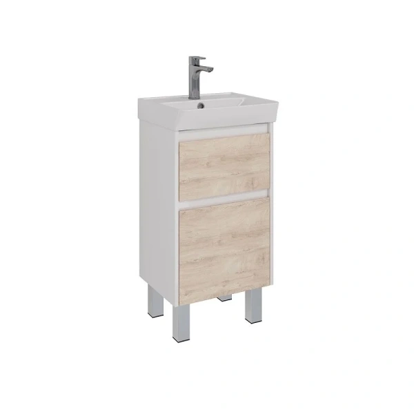 Тумба с раковиной Lemark Combi LM03C45T 45 см 2 выдвижных ящика (детальная фотография), белая, бежевая, серая, комбинированная
