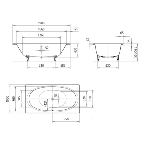 Ванна без специальных покрытий Kaldewei Avantgarde 286000010001 (детальная фотография), глубокие