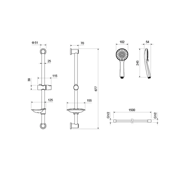 Душевой комплект Акватек Бетта хром AQ1130CR (детальная фотография), современные, hi-tech