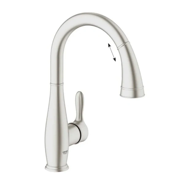 Смеситель для кухни с выдвижным изливом суперсталь Grohe Parkfield  30215DC1 (детальная фотография)