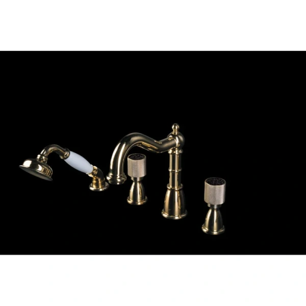 Смеситель для ванны Boheme Royal Cristal золото/черный 395-Royal/CRST black (детальная фотография), современные, hi-tech, с элементами стекла, с элементами керамики, декорированные