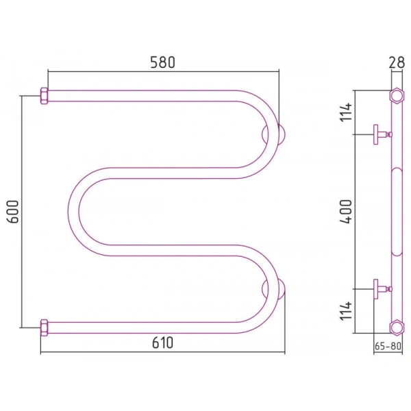 Полотенцесушитель водяной Сунержа М-образный 60х60 см золото матовое 032-4007-6060 (детальная фотография), современные, hi-tech