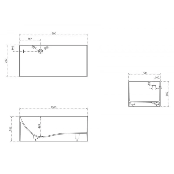 Ванна из искусственного камня Abber Stein 150х70 см отдельностоящая AS9640-1.5 (детальная фотография), искусственный камень