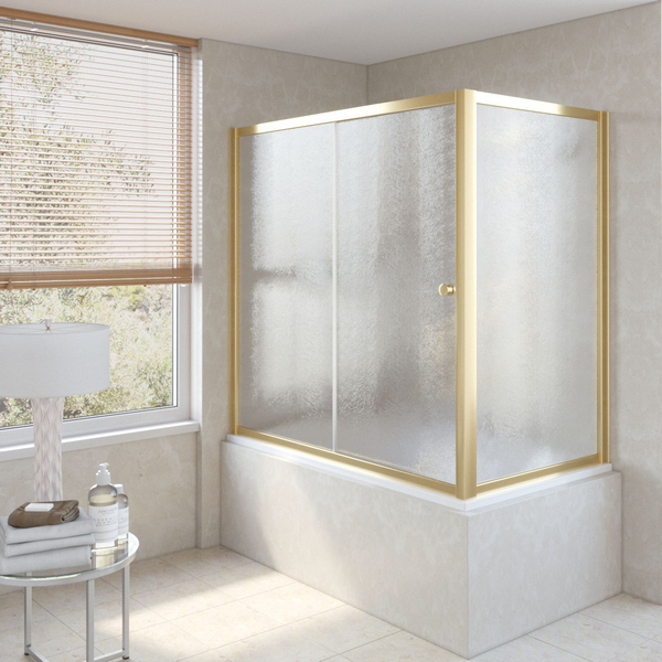 Душевая шторка на ванную профиль золотой стекло шиншилла Vegas-glass ZV+ZVF 170*90 09 02 (детальная фотография)