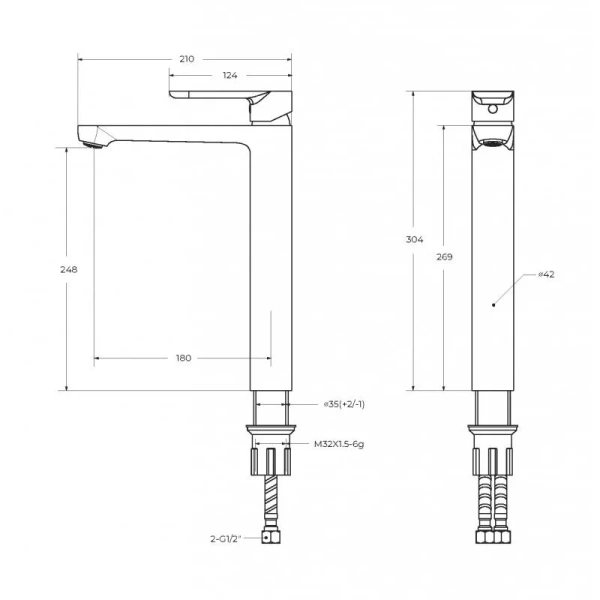 Смеситель для раковины Cezares Stylus сатин STYLUS-LC-IN-W0 (детальная фотография), для раковины