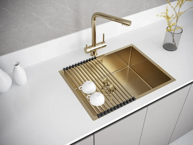 Мойка для кухни Paulmark Next 58 см брашированное золото PM215844-BG (детальная фотография), 60 см