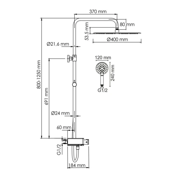 Душевая стойка WasserKRAFT Aller хром A113.117.058.CH Thermo (детальная фотография), современные, hi-tech