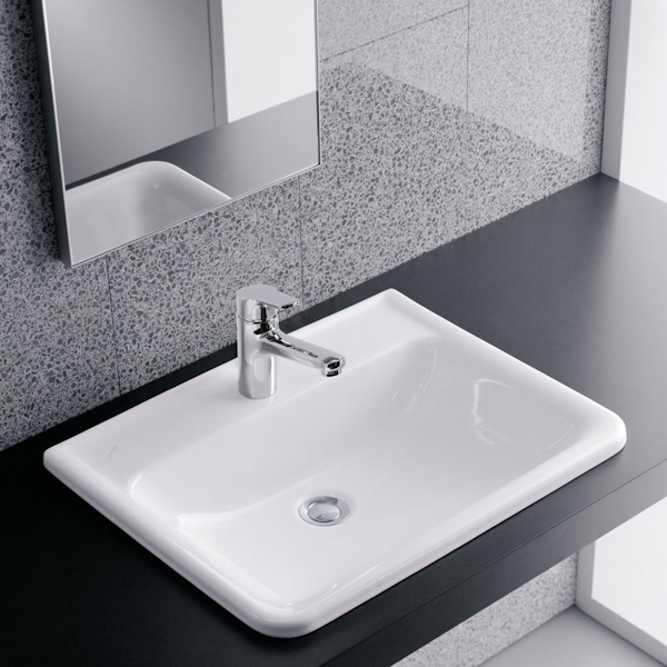 Раковина Laufen Pro 56 см встраиваемая, с 1 отверстием для смесителя 8.1396.1.000.104.1 (детальная фотография), белые