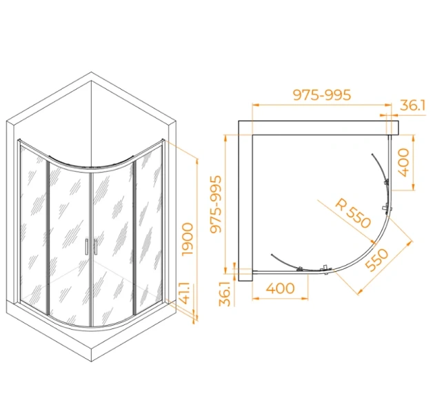 Душевой уголок RGW Passage PA-51 100х100 см профиль хром 02085100-11 (детальная фотография), полукруглые, четверть круга