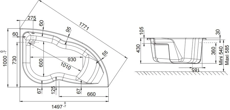 Ванна акриловая Jacob Delafon Micromega Duo 150x100 см белая левосторонняя E60219-00 (детальная фотография), современныe, hi-tech