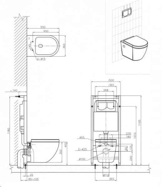 Унитаз подвесной Bravat Gina C2190UW-ENG (детальная фотография), подвесные, встраиваемые