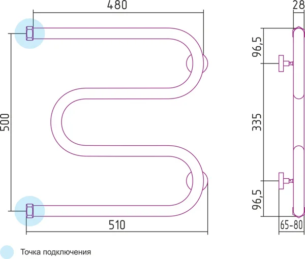 Полотенцесушитель водяной Сунержа М-образный 50x50 см хром 00-0007-5050 (детальная фотография), хром
