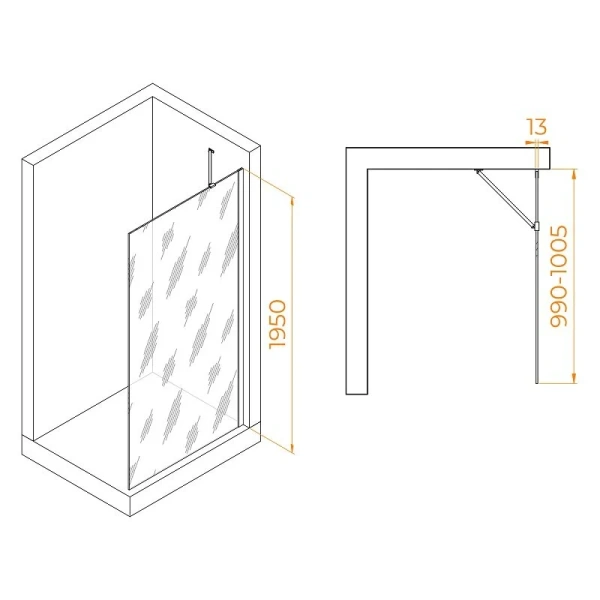 Душевая перегородка RGW Walk In WA-110 100 см профиль хром стекло серое 351011010-31 (детальная фотография), современные, hi-tech