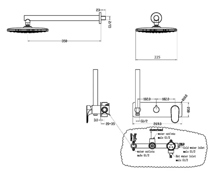 Душевой комплект Boheme Spectre бронза 454-BR (детальная фотография), душевые комплекты, наборы