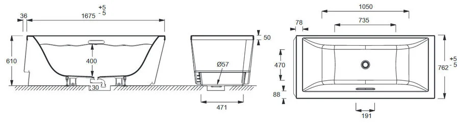 Ванна акриловая Jacob Delafon Evok 18343K-00, 170 х 75 см (детальная фотография), акриловые