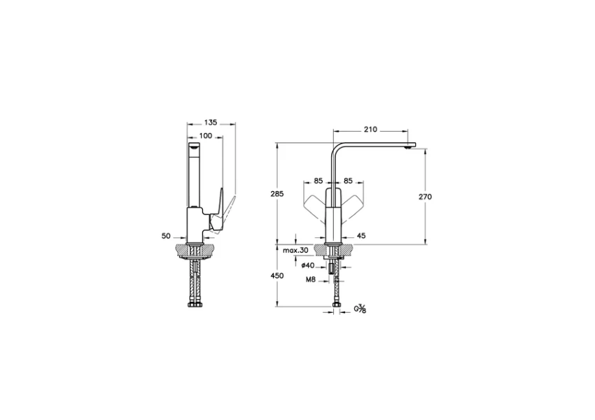 Смеситель для кухни VitrA Root Square никель A4275334EXP (детальная фотография), для кухни