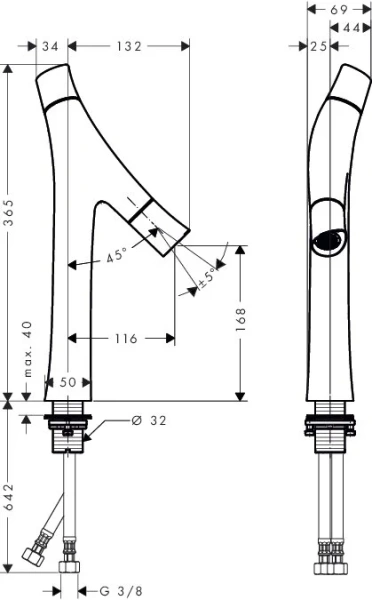 Смеситель для раковины Axor Starck Organic 12012000 (детальная фотография), для раковины