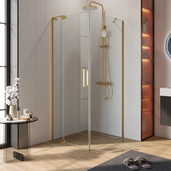 Душевой уголок Cezares Slider 80х90 см стекло прозрачное профиль брашированное золото SLIDER-AH-1-90-70/80-C-BORO (детальная фотография)