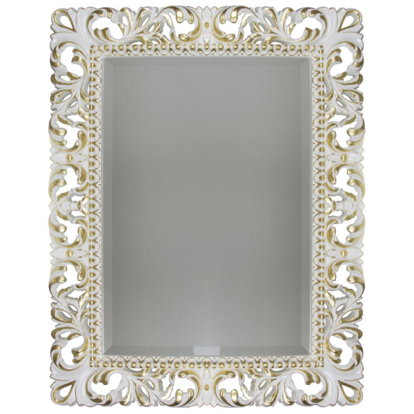 Зеркало прямоугольное с фацетом, цвет белый глянец с золотом, Tessoro Isabella 75 TS-1021-W/G (детальная фотография)