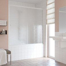 Душевая шторка на ванную профиль белый стекло шиншилла Vegas-glass