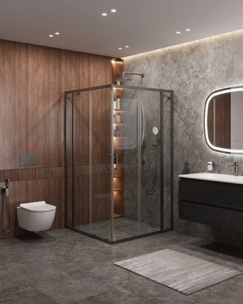 Душевой уголок Cezares Molveno 120х120 см стекло прозрачное профиль оружейная сталь MOLVENO-A-22-100+20-C-GM-IV (детальная фотография), современные, hi-tech