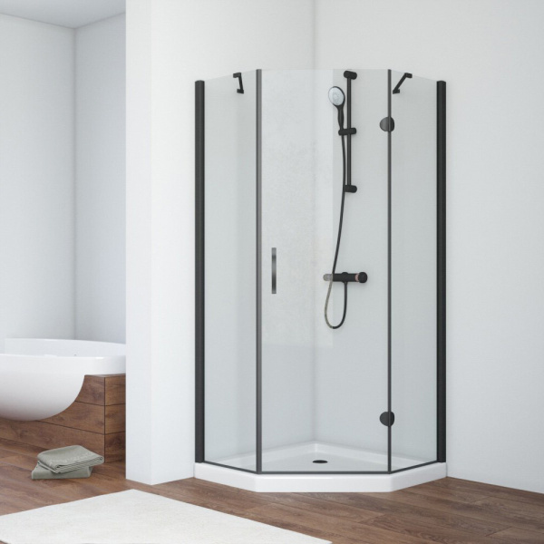 Душевой уголок профиль черный матовый стекло прозрачное Vegas-glass AFA-Pen NOVO 90 02М 01 R (детальная фотография)