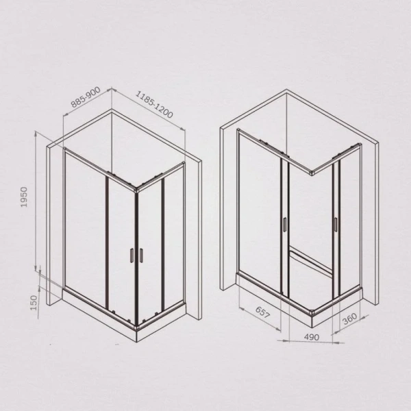 Душевой уголок Am.Pm Gem 120x90 см профиль черный W90G-403-120290-BT (детальная фотография), прямоугольные