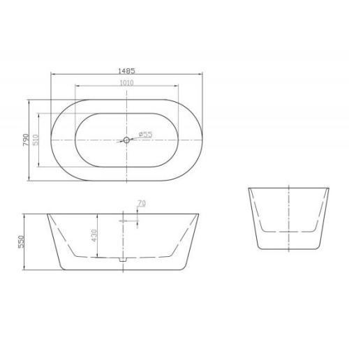 Ванна акриловая BelBagno 150х80 см отдельностоящая BB306-1485 (детальная фотография), отдельностоящие
