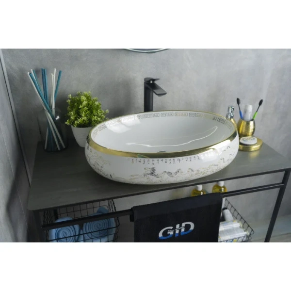 Раковина GID Lago Nc472 60 см белая/золото 52222 (детальная фотография), белые, другие