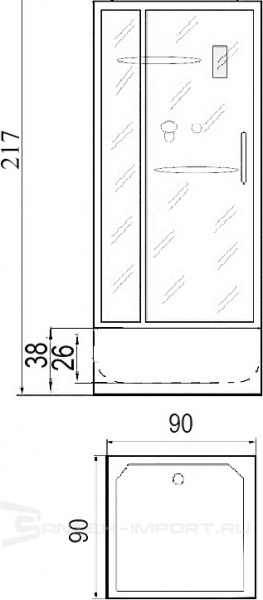Душевая кабина River TANA 90/38 (детальная фотография), с распашными дверьми