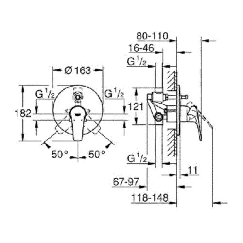 Смеситель для ванны встраиваемый Grohe BauFlow 29113000 (детальная фотография), для ванны
