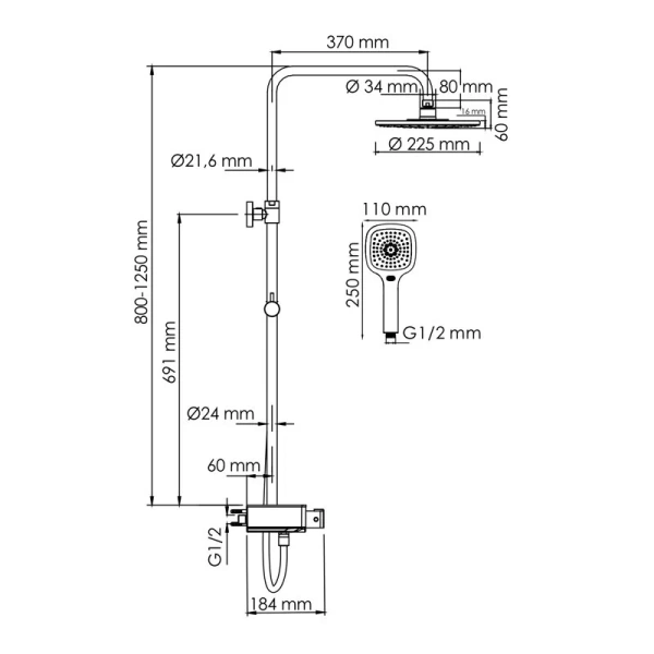 Душевая стойка WasserKRAFT Aller хром A113.067.065.CH Thermo (детальная фотография), современные, hi-tech