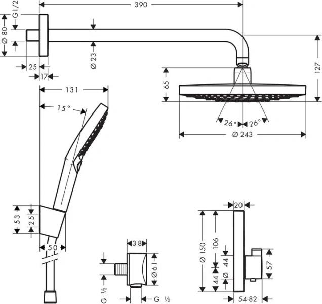 Душевой комплект Hansgrohe Raindance Select S, хром 27297000 (детальная фотография), душевые комплекты, наборы