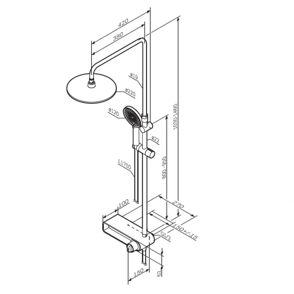 Душевая стойка Am.Pm X-Joy черная матовая F0785A622 (детальная фотография), современные, hi-tech