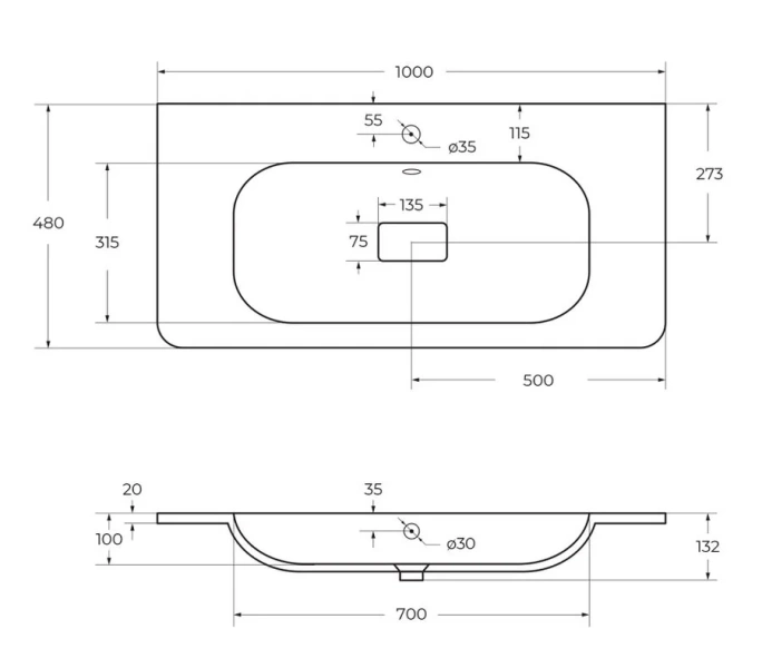 Раковина мебельная Cezares 100 см искусственный мрамор CZR-1000/480-LV-MR-NV (детальная фотография), нет в наличии