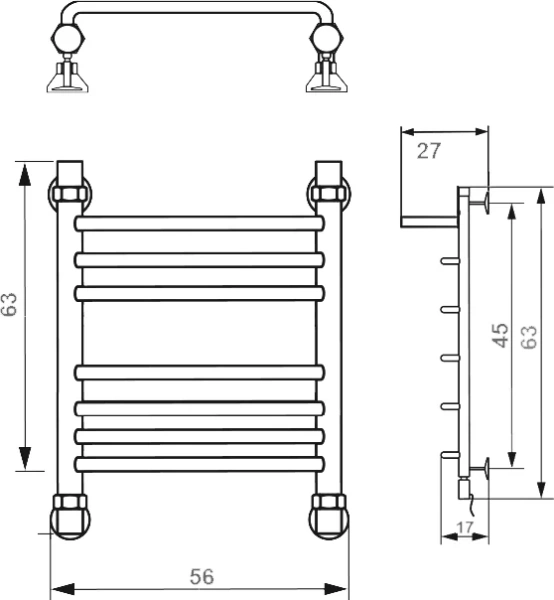 Полотенцесушитель водяной Ника Quadro 60x50 см хром Л 90 г2 ВП 60/50 (детальная фотография), современные, hi-tech